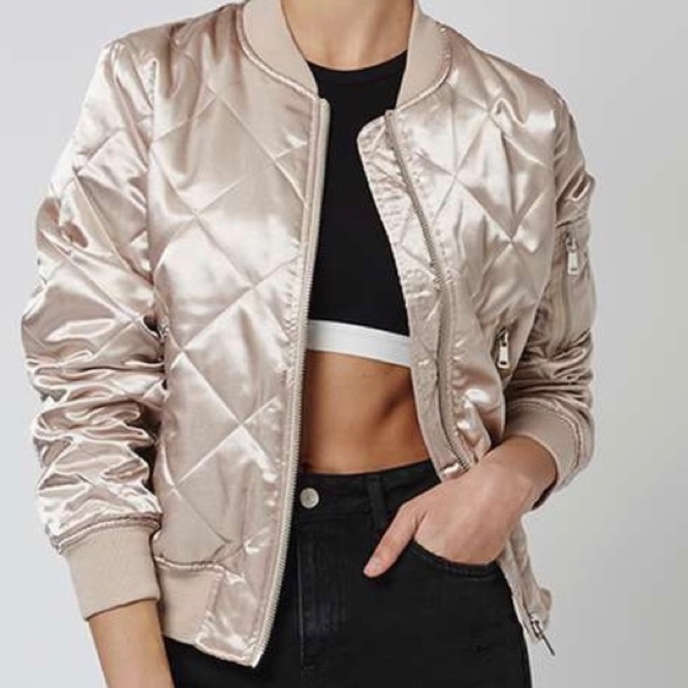 Zara Gold Quilted Bomber Jacket